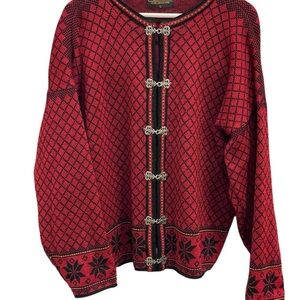 Volund Norwegian Lambswool Button Down Red Cardigan Sweater Size Large